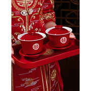 敬龙凤碗筷敬酒婚礼红碗一对红色，茶杯结婚套装茶杯对碗喜碗改口