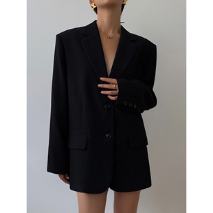 nevahu黑色西装外套，女2024春季韩版宽松复古休闲显瘦小西服