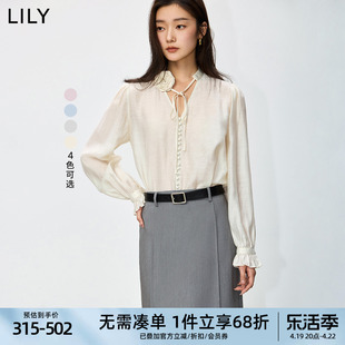 lily醋酸含亚麻法式花朵v领雪纺衫通勤内搭春日衬衫女2024春