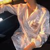 韩国ins垂感长袖衬衫男韩版发型师丝滑绸缎时尚帅气绣龙衬衣男潮