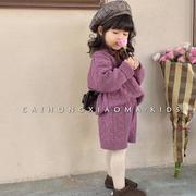 韩国童装女童春季款麻花针织套头毛衣儿童洋气百搭短裤套装两件套
