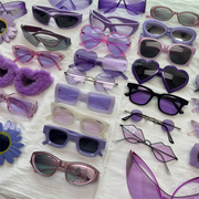 紫色边框镜片猫眼墨镜女韩版复古多巴胺甜酷辣妹遮阳装饰太阳眼镜