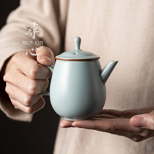 寻心天青汝窑小茶壶手工，开片可养陶瓷，功夫茶具单壶家用汝瓷泡茶壶