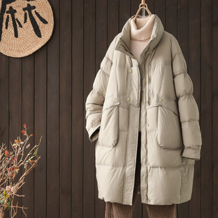 中长款90白鸭绒(白鸭绒)羽绒服，女2023冬季时尚大码宽松加厚保暖外套
