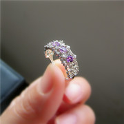925纯银，宽面戒指镶嵌紫水晶圈口可调