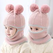 儿童针织毛线帽子围脖，一体秋冬加绒保暖1-2-5岁男女宝宝防风护脸
