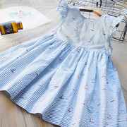 清新女童背心裙，儿童韩版海军风飞袖连衣裙，夏季棉布裙子