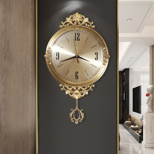 纯铜欧式挂钟客厅网红钟表，挂墙家用轻奢大气，壁钟静音电波精工时钟