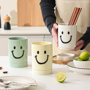 笑脸可爱筷子笼陶瓷，筷篓家用厨房台面沥水，收纳筷子桶大号筷桶单个