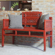 新中式实木雕刻罗汉床椅贵妃椅复古雕花床榻客厅沙发椅阳台双人椅