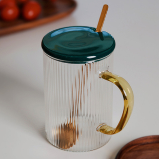 耐高温玻璃杯带盖带把 家用水杯透明 带勺杯子马克杯玻璃杯大容量