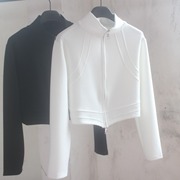 春秋外套拉链短款立领白色，上衣设计感洋气显瘦时尚，春秋衫黑色长袖
