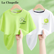拉夏贝尔女童短袖t恤夏季童装，纯棉亲肤半袖儿童夏装透气绿色上衣