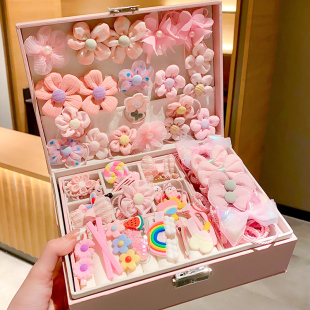 六一儿童节粉色发饰礼盒套装女孩公主发夹女童头饰宝宝生日礼物盒