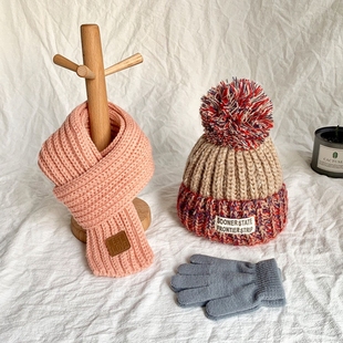 帽子围巾手套三件套东北儿童秋冬季宝宝保暖加绒男女童针织帽潮