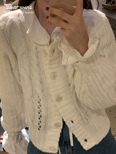Dear Wednesday.早春镂空针织开衫白色韩系设计感高级毛衣外套女