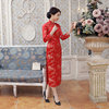 迷人堂长袖长款红色绸缎旗袍，新中式民国风唐装，礼服新娘婚服连衣裙