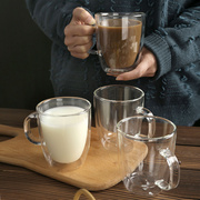 明尚德双层玻璃杯套装家用大容量啤酒扎啤水杯透明带把咖啡马克杯
