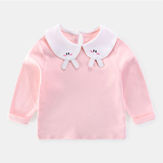 宝宝长袖t恤纯棉秋装，女童娃娃领洋气上衣，1岁2秋季3婴儿打底衫
