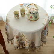 美式乡村家用饭店1.6米小圆桌，桌布素色转盘套布复古茶几布艺