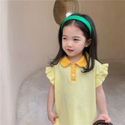 儿童t恤裙2021夏季韩版女童，polo短袖针织公主，裙中长款甜美裙子