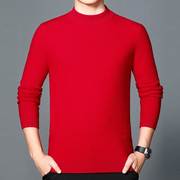 秋冬装新加厚(新加厚)纯色羊绒衫男士，圆领大红色打底衫加款厚毛衣