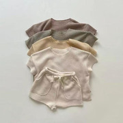 韩版婴幼童装时尚休闲短袖家居服套装宝宝宽松针织运动套两件套