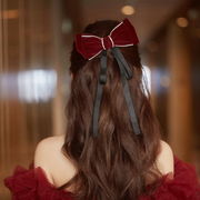 新娘头饰红色蝴蝶结发夹简约时尚，气质韩式造型，敬酒礼服结婚发饰品