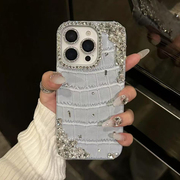 适用苹果16promax手机壳奢华高级感水钻iPhone15保护套14promax皮纹鳄鱼纹13promax新款满钻16防摔壳网红女款