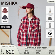 陈奕龙同款MISHKA大眼球2023秋冬格子衬衫外套宽松设计感男女