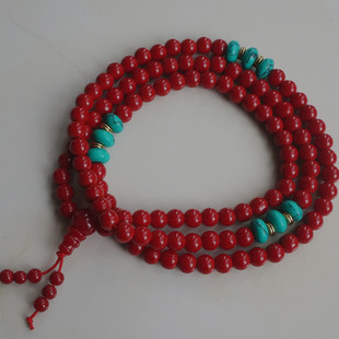 红琉璃佛珠结缘藏族佛珠8毫米108颗怀业红琉璃手持念珠红珠手串