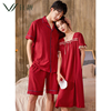 情侣红色睡衣女夏季薄款纯棉，睡裙新娘结婚家居服，男士短袖大码套装