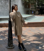 韩国大码女装2023冬装时尚高领显瘦宽松针织简洁连衣裙特