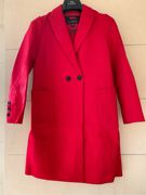c系列大红色中长款羊毛呢外套西装，翻领式显瘦气质大衣品牌折扣女