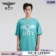 BOYLONDON潮牌短袖男女同款夏季老鹰印花孔雀蓝百搭休闲T恤N01921