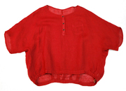 纯亚麻女士短袖大码t恤稀疏麻料上衣红色-y0391