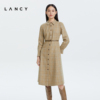 LANCY/朗姿羊毛2022冬季格纹衬衫连衣裙子女中长款通勤女裙子