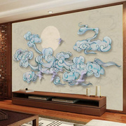 仙鹤祥云壁画新中式古典客厅电视背景墙布壁纸茶室道家佛堂墙纸