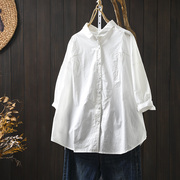 纯棉白衬衫女短袖宽松显瘦2024夏装新小个子单排扣外穿上衣设计感