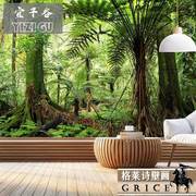 3d绿植森林背景墙壁纸，热带雨林沙发壁纸客厅饭厅，装饰酒店卧室墙布