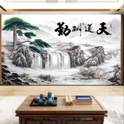 新中式山水画风景墙纸客厅办公室壁画，电视背景墙布8d别墅大型壁纸