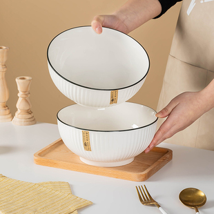 8英寸黑线大汤碗家用陶瓷饭碗简约单个大号面碗餐具创意山田瓷碗