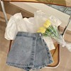 女童套装2023夏季韩版女孩甜美花边镂空衬衫假两件牛仔短裤潮