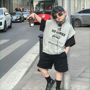 韩系男儿童套装2024夏季帅气假两件短袖t恤炸街运动中短裤子