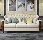 柔曼美式布艺沙发组合小户型客厅，现代简约三人乳胶，科技布实木(布实木)沙发