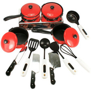 儿童过家家玩具厨具 早教厨房玩具 仿真13件套红色餐具组合