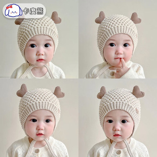 卡度熊宝宝帽子秋冬婴幼儿童可爱超萌韩版针织护耳帽婴儿毛线