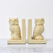 简约抽象后现代新古典(新古典)陶瓷米色细纹，猫头鹰书靠摆设家居书柜装饰品