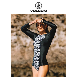 volcom钻石女装户外品牌长袖，连体泳衣2024夏季防晒保守泳装女