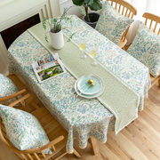 长椭圆形桌布布艺餐桌布棉麻田园，可折叠伸缩桌轻奢高级感茶几台布